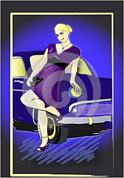 Woman sitting on car