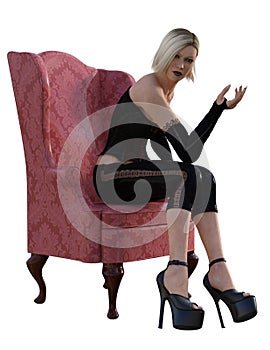 Woman sitting on a chair, 3d illustration