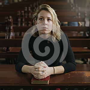 Woman Sitting Church Religion Concept