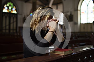 Woman Sitting Church Religion Concept