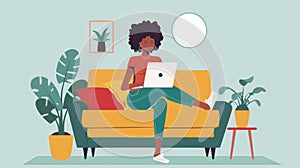 Woman Sitting on Couch With Laptop