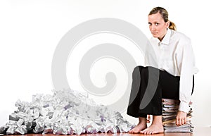 Woman sitting on files