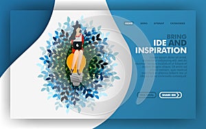 The woman sitting on the lamp, Vector illustration concept of looking for ideas and inspiration. easy to use for website, banner,