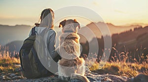 Woman Sitting on Mountain With Dog