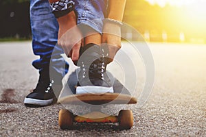 Woman with the skateboard