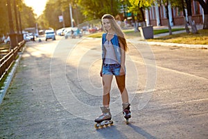 Woman skating during sunset