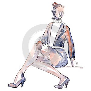 Woman sketch glamour illustration in a watercolor style isolated element. Watercolour background set.