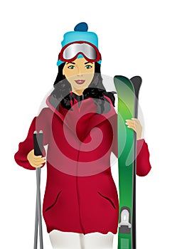 Woman with ski