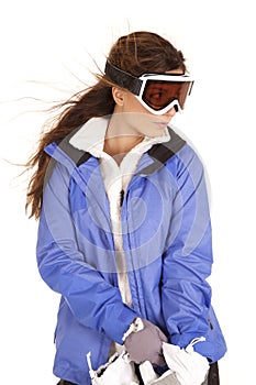 Woman ski goggles gloves