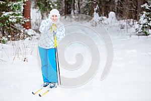 Woman on ski looking at camera