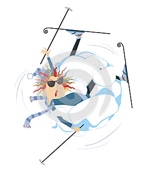 Woman skiing. Illustration of cartoon skier and a big snowdrift