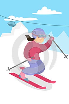 Woman skiing in mountains.