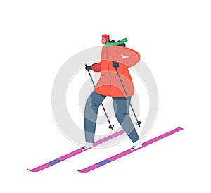 Woman Skiing on Mountains Resort. Girl Riding Downhills by Skis, Wintertime Fun and Leisure Time. Winter Sports Activity