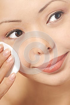 Woman and skin cleaner