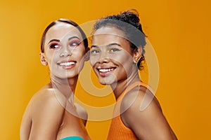Woman skin model two mixed beauty race