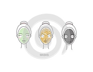 Woman skincare routine Icon collection. Steps how to apply face make-up. Vector isolated illustrations set.