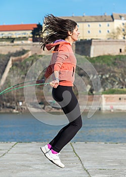 Woman with skipping rope