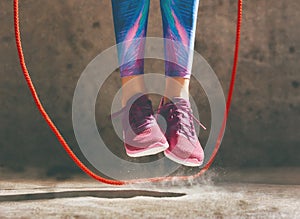 Woman with skipping rope. photo