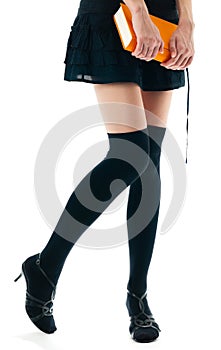 Woman in skirt and stockings