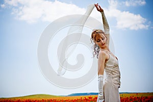 Woman on sky background