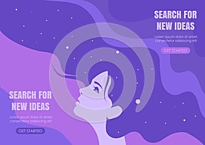 Woman in the sky and with clouds. Creative or educational process banner, ad, landing page or poster for web design