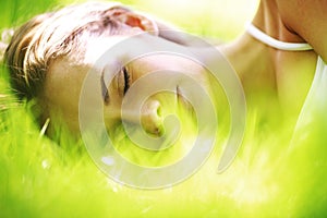 Woman sleep on grass