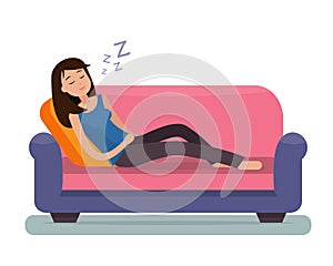 Woman sleep on sofa.