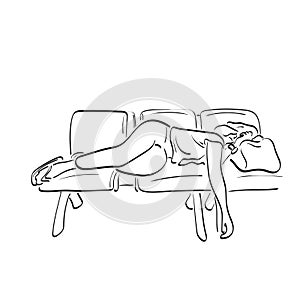 Woman sleeping at the airport illustration vector hand drawn isolated on white background line art