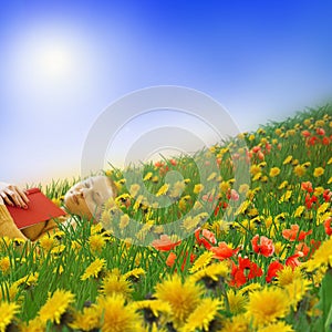 Woman sleeping on a meadow