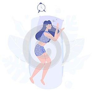 Woman sleeping. Person rest in the bed on the pillow