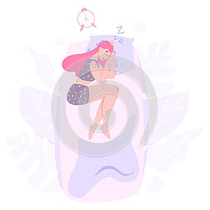 Woman sleeping. Person rest in the bed on the pillow