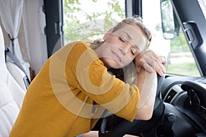 woman sleeping in van