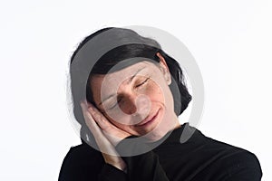 Woman sleeping on white photo