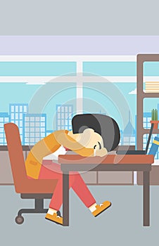 Woman sleeping on workplace.