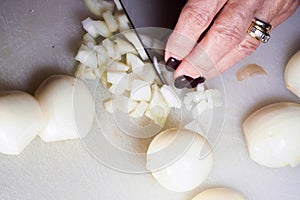 Woman slicing onions