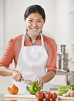 Woman Slicing Produce