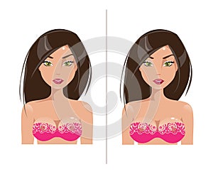 Woman with small and large breast size. Vector illustration