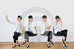 Woman with smartphone in different positions