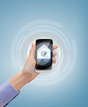 Woman with smartphone and email icon
