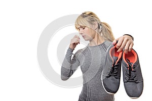 Woman with smelly shoes