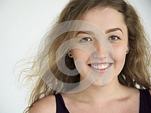 Woman Smiling Cheerful Studio Portrait Concept