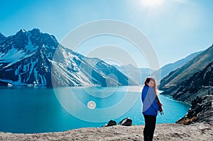 Smiling woman looking to the camera in Embalse El Yeso photo