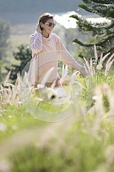 Woman smiling with happiness face standing outdoor