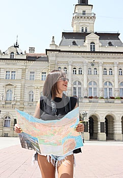 A woman smiling tourist. Novi Sad, Travel. 2021