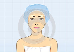 Woman smiling wearing a shower cap