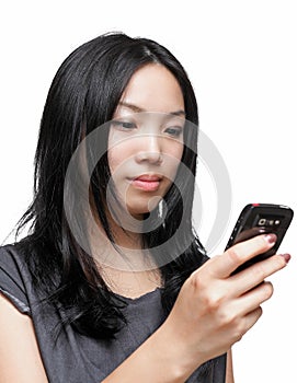 Woman sms text message on phone