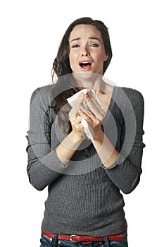 Woman sneezing photo
