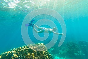 Woman snorkeling Surin Islands