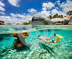 Woman snorkeling in tropical water