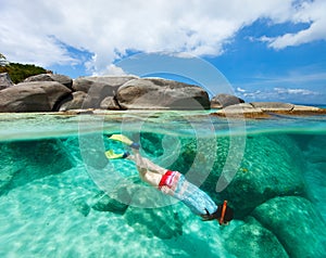 Woman snorkeling in tropical water